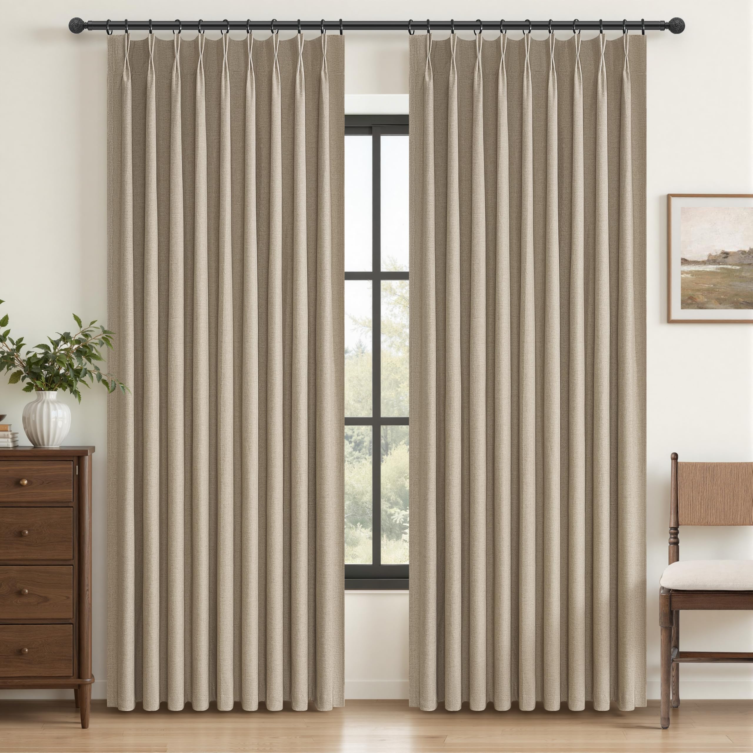 Linen Pinch Pleated Blackout Curtains 2 Panels Drapes for Living Room Bedroom