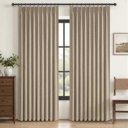 Linen Pinch Pleated Blackout Curtains 2 Panels Drapes for Living Room Bedroom