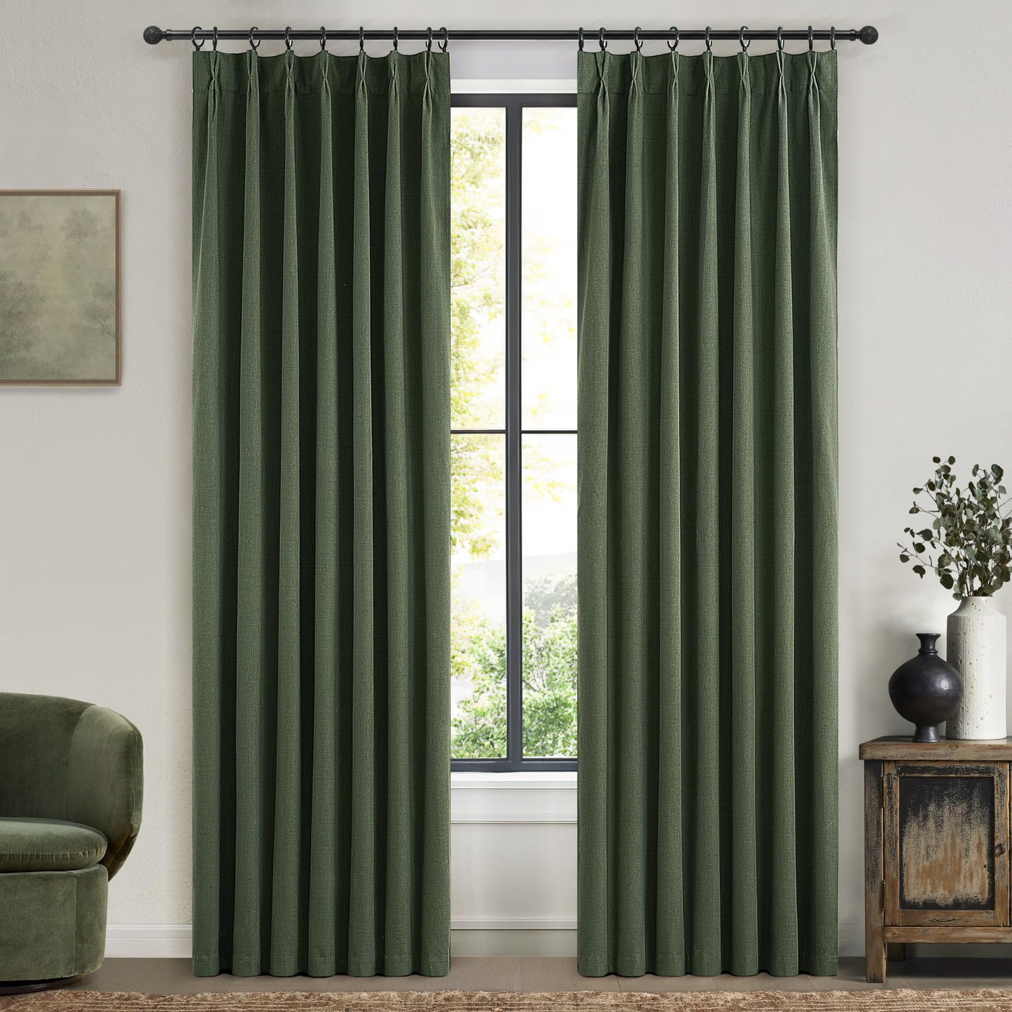 Linen Pinch Pleated Blackout Curtains 2 Panels Drapes for Living Room Bedroom