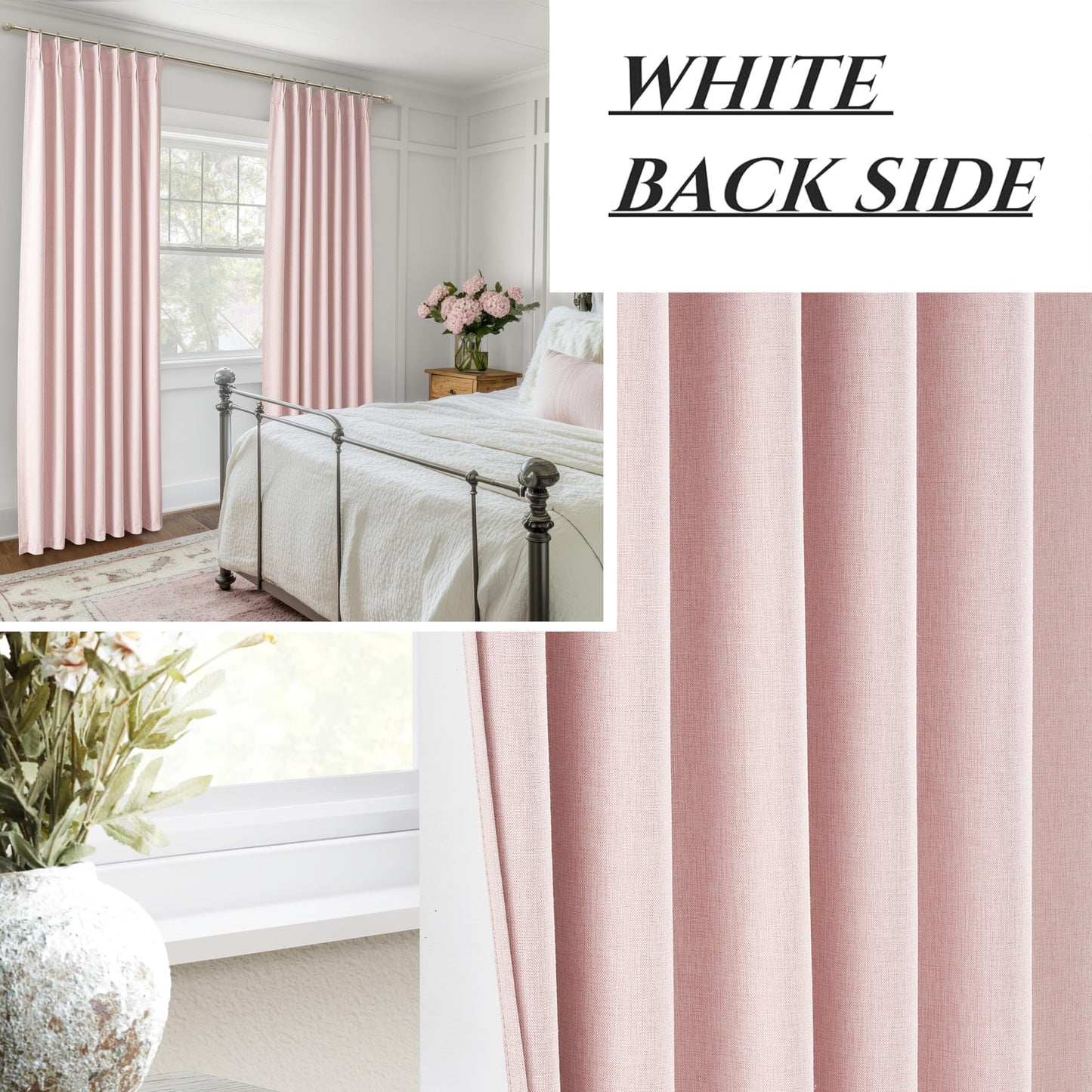 Linen Pinch Pleated Blackout Curtains 2 Panels Drapes for Living Room Bedroom