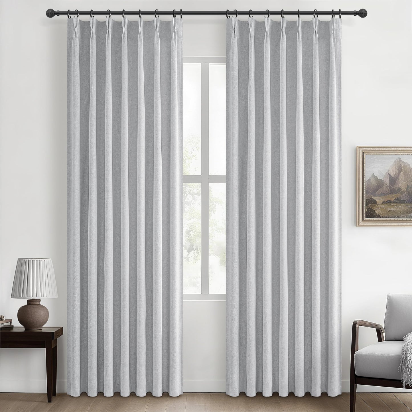 Linen Pinch Pleated Blackout Curtains 2 Panels Drapes for Living Room Bedroom