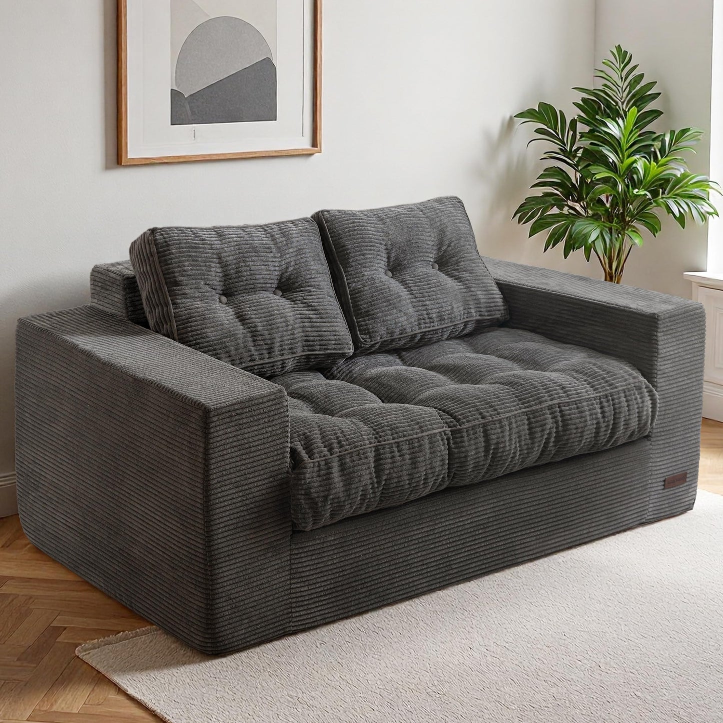 Tufted Loveseat Sofa for Small Spaces No Assembly Bean Bag Style Couch