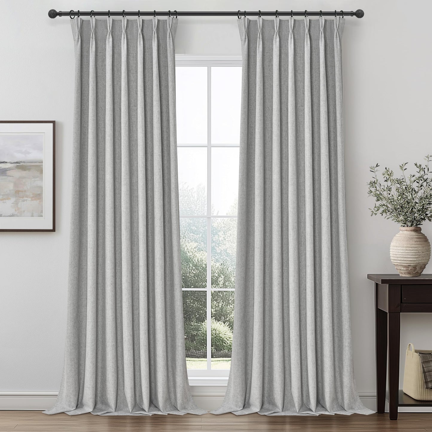 Linen Pinch Pleated Blackout Curtains 2 Panels Drapes for Living Room Bedroom