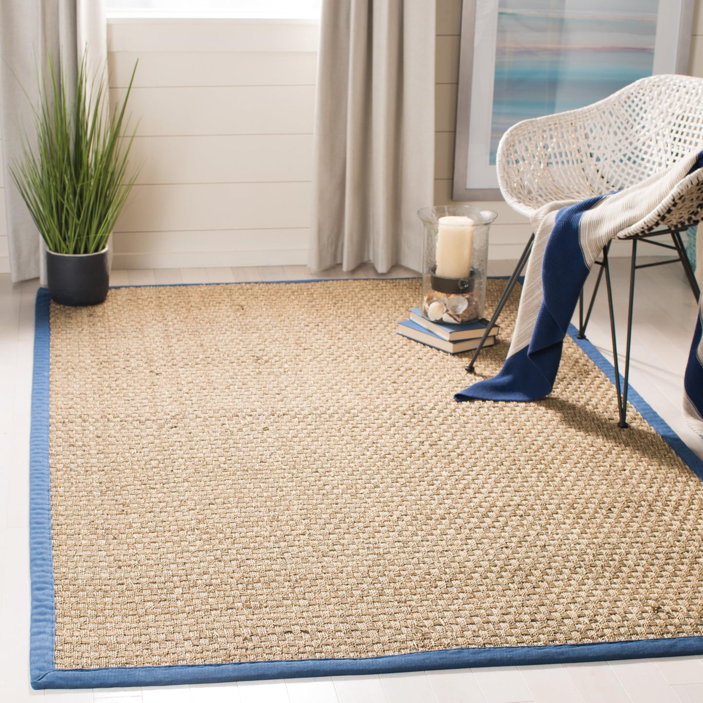 Natural Seagrass Basketweave Area Rug Natural Beige 5x8