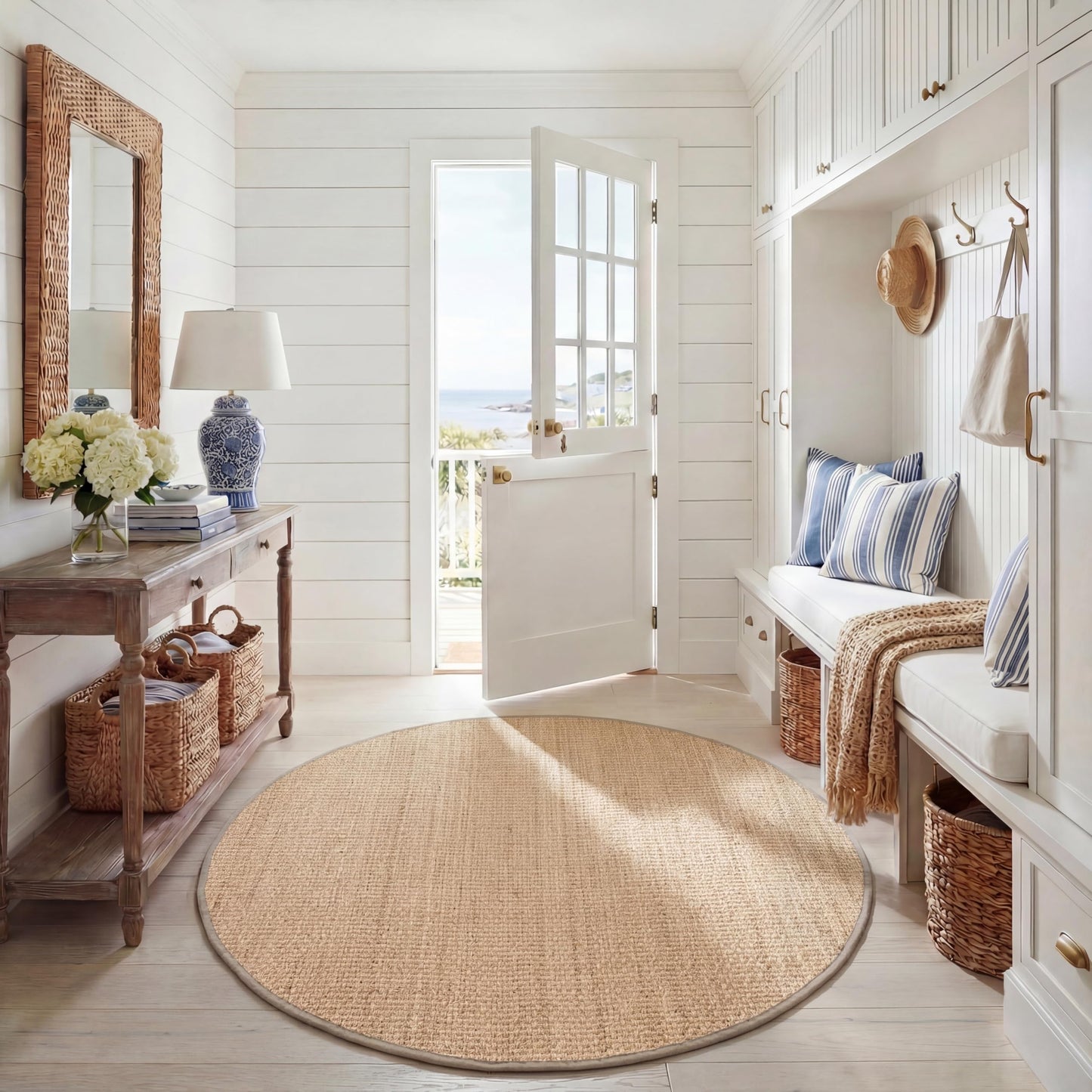 Natural Seagrass Basketweave Area Rug Natural Beige 5x8