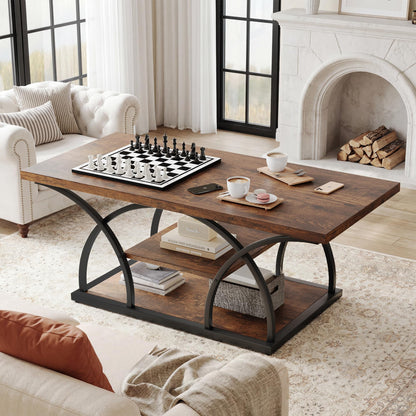 Rustic 3-Tier Coffee Table with Storage Industrial Wood Metal Frame