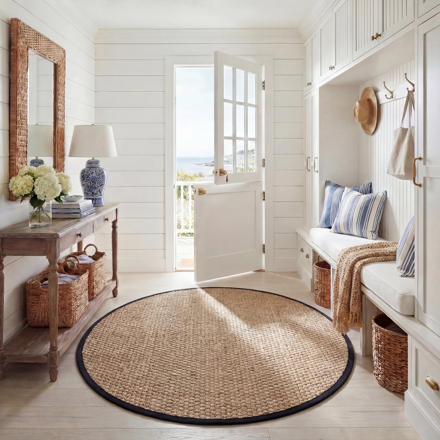 Natural Seagrass Basketweave Area Rug Natural Beige 5x8