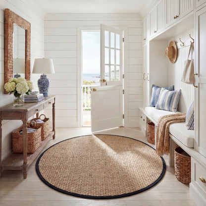Natural Seagrass Basketweave Area Rug Natural Beige 5x8