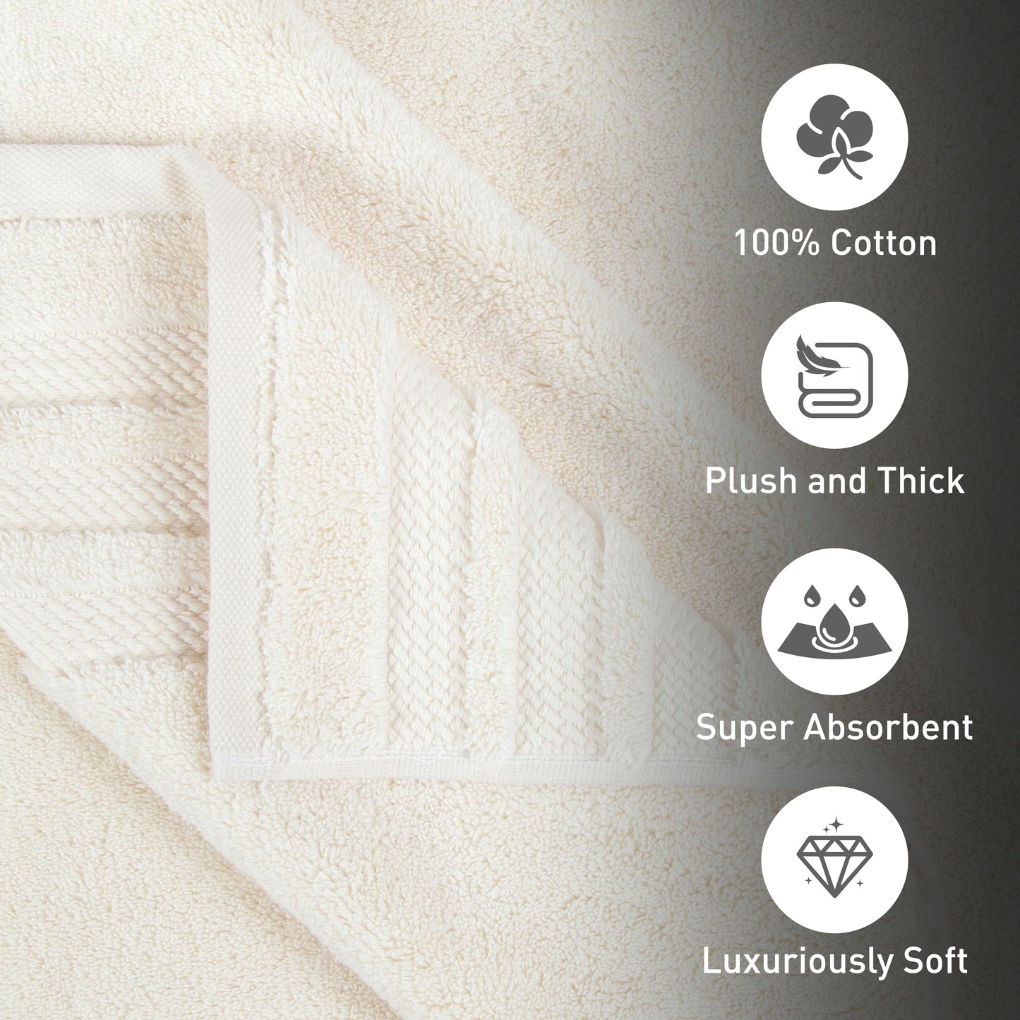 Luxury 100% Cotton Bath Towel Set Quick Dry Soft Absorbent Bathroom Towels Large Hand Washcloth Set