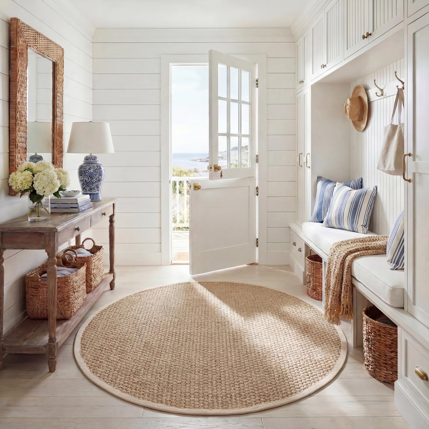 Natural Seagrass Basketweave Area Rug Natural Beige 5x8