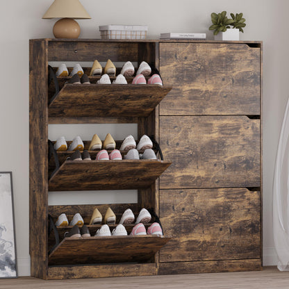 3-Flip Drawer Shoe Cabinet Freestanding Entryway Storage Cabinet