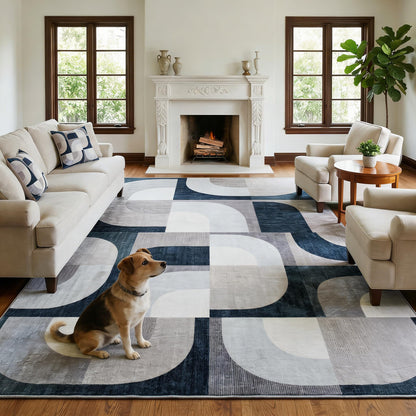 8x10 Modern Abstract Grey Area Rug Non-Slip Washable Geometric Rug