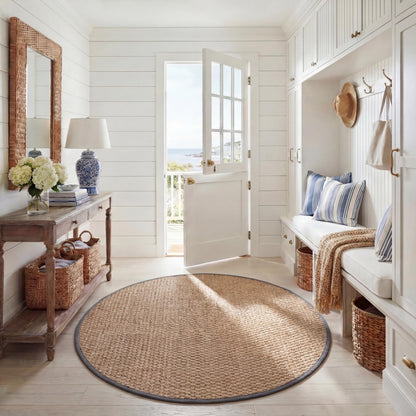 Natural Seagrass Basketweave Area Rug Natural Beige 5x8
