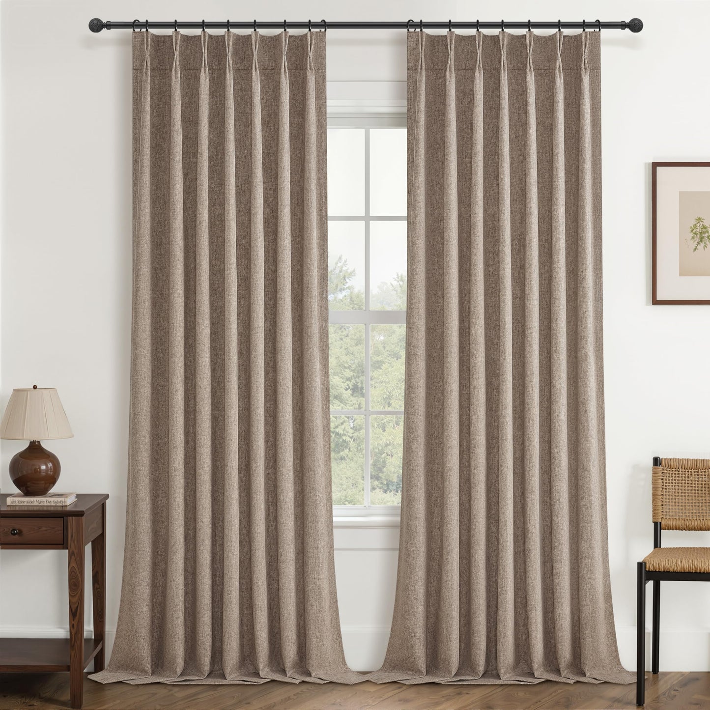 Linen Pinch Pleated Blackout Curtains 2 Panels Drapes for Living Room Bedroom