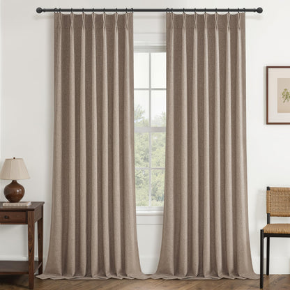 Linen Pinch Pleated Blackout Curtains 2 Panels Drapes for Living Room Bedroom