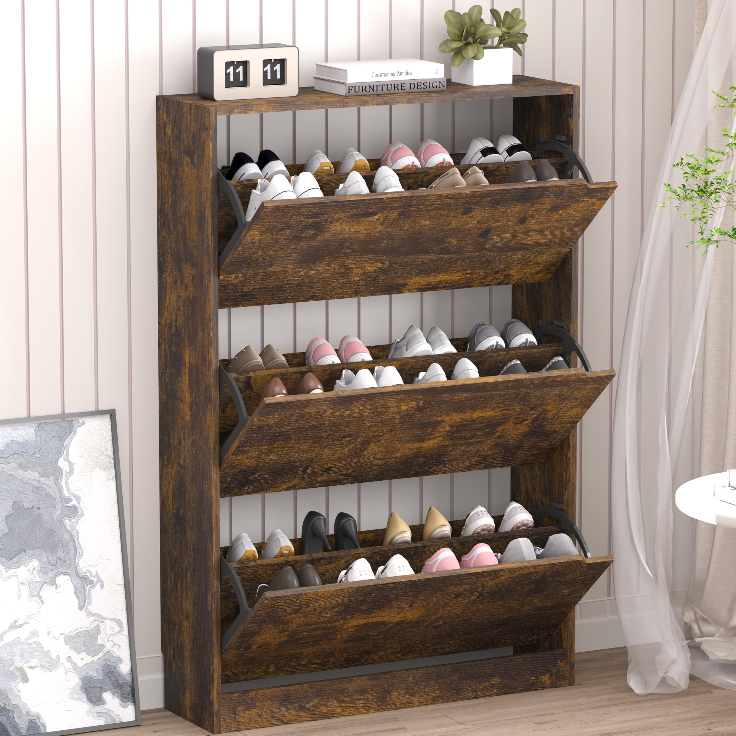 3-Flip Drawer Shoe Cabinet Freestanding Entryway Storage Cabinet