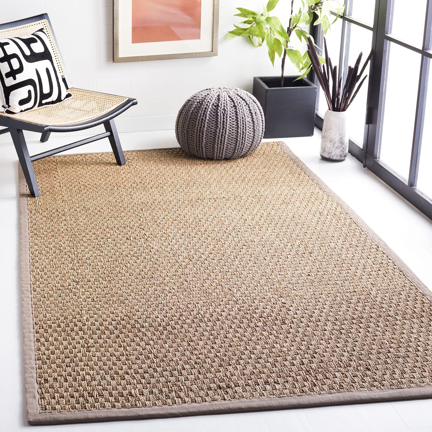 Natural Seagrass Basketweave Area Rug Natural Beige 5x8