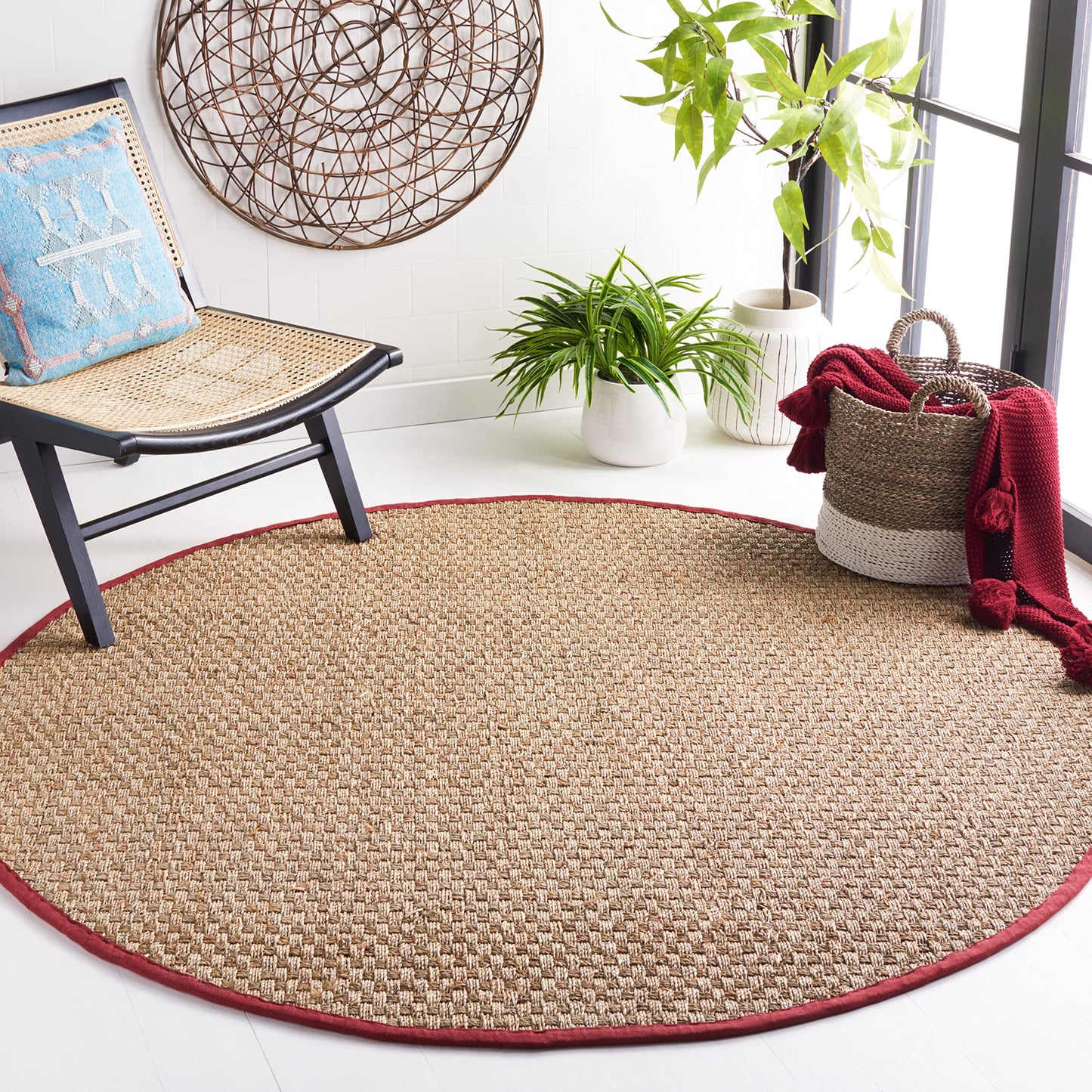 Natural Seagrass Basketweave Area Rug Natural Beige 5x8