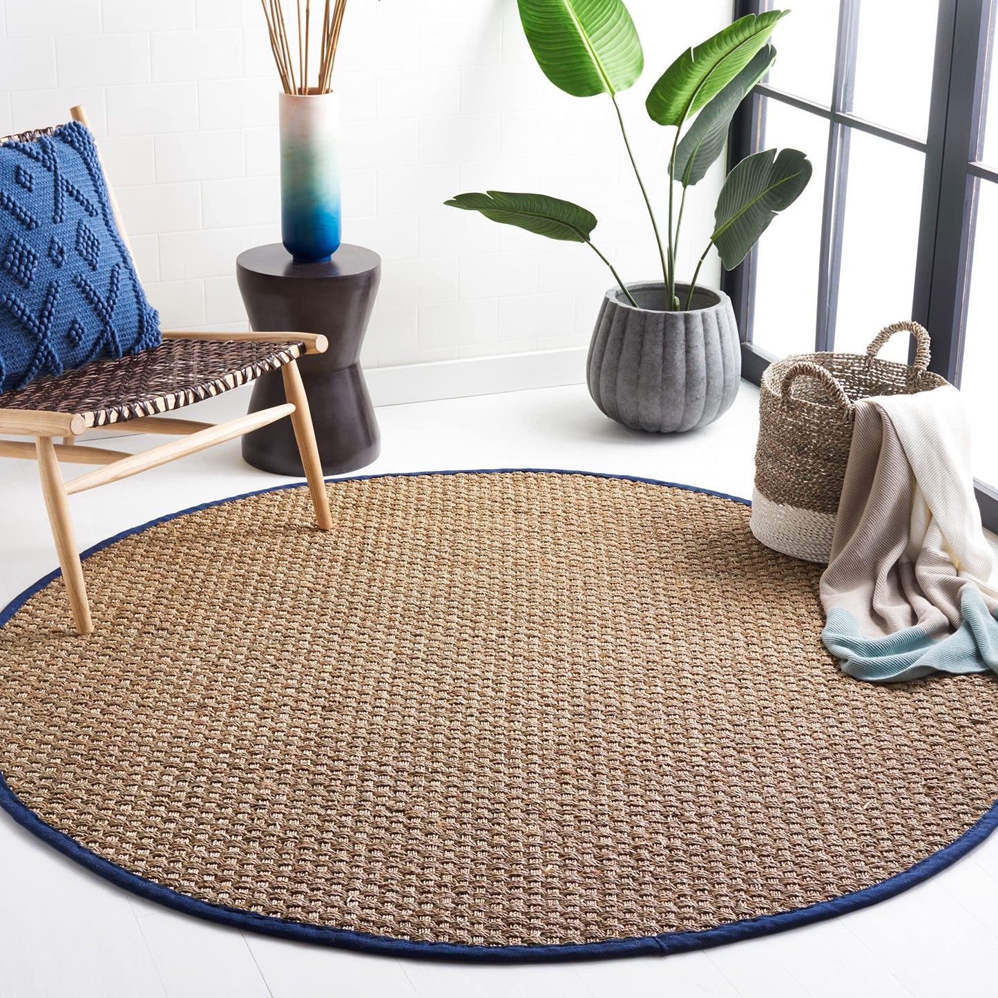 Natural Seagrass Basketweave Area Rug Natural Beige 5x8