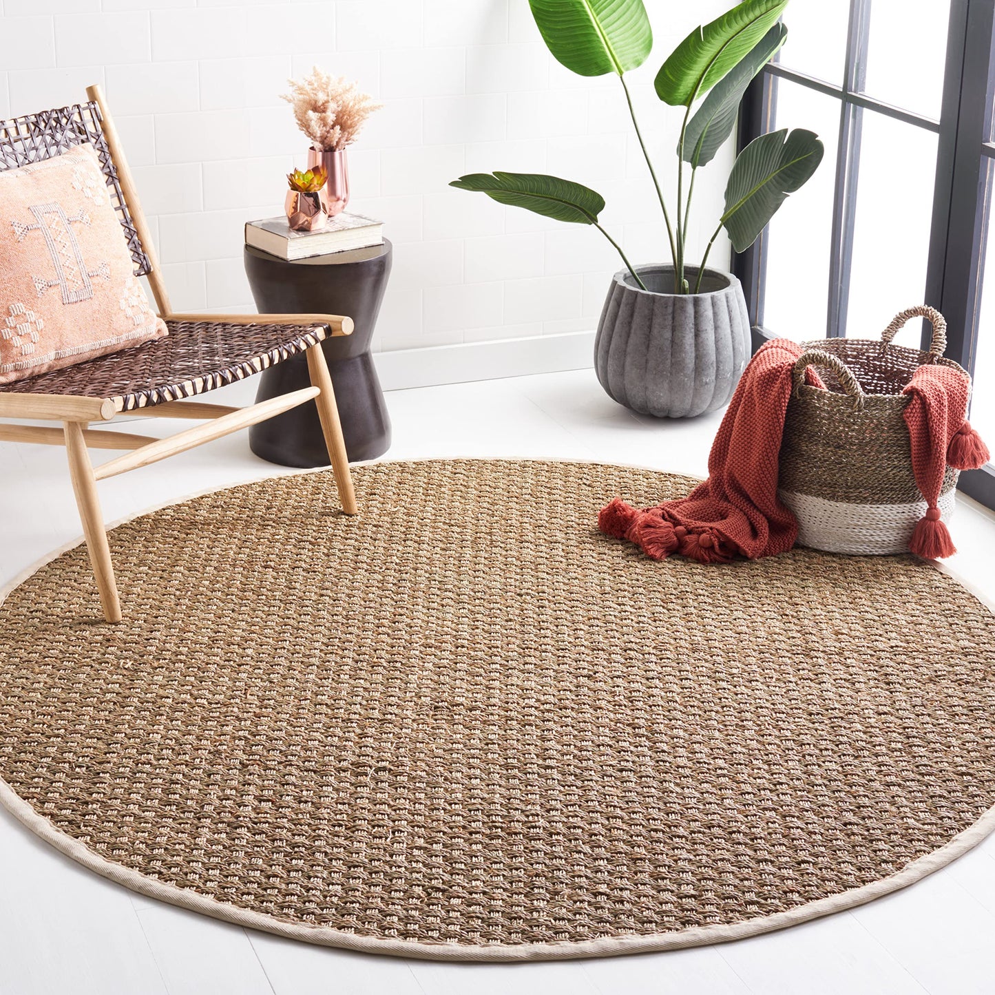 Natural Seagrass Basketweave Area Rug Natural Beige 5x8