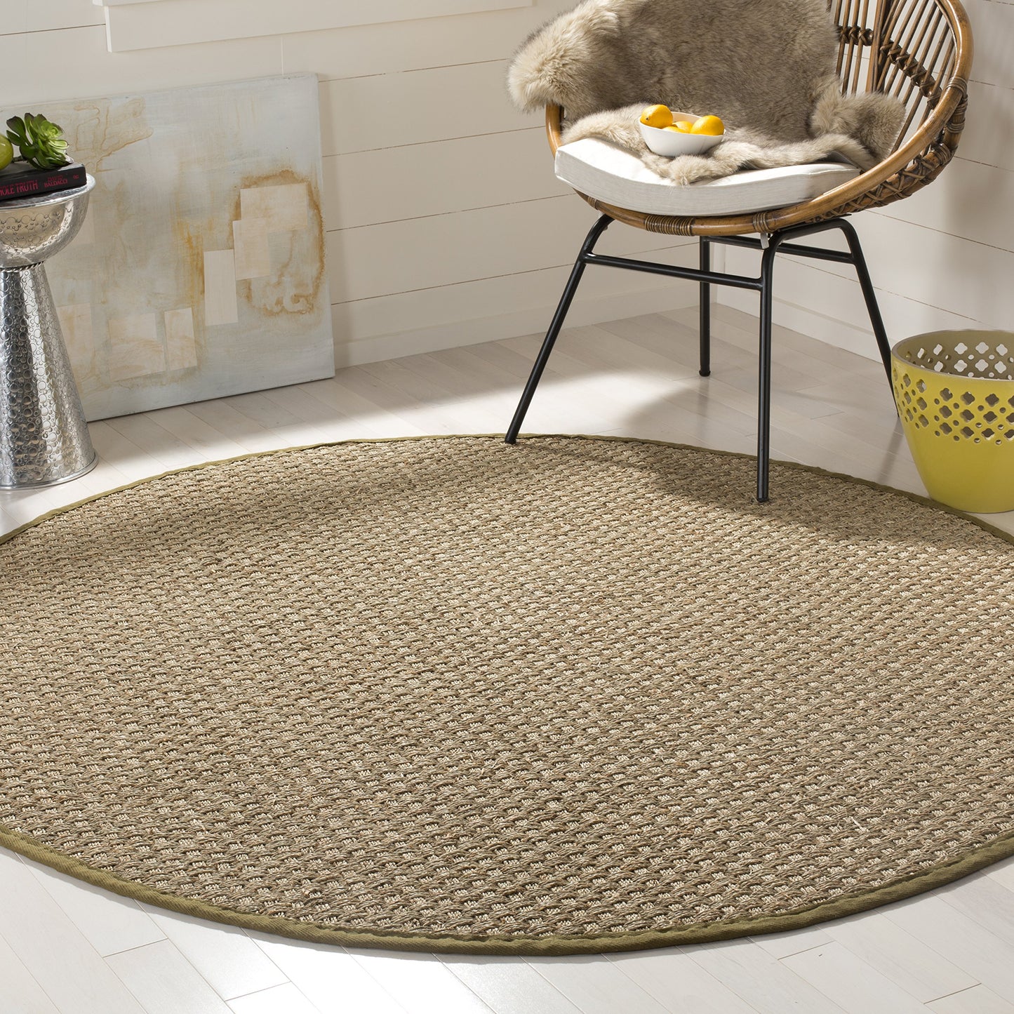 Natural Seagrass Basketweave Area Rug Natural Beige 5x8