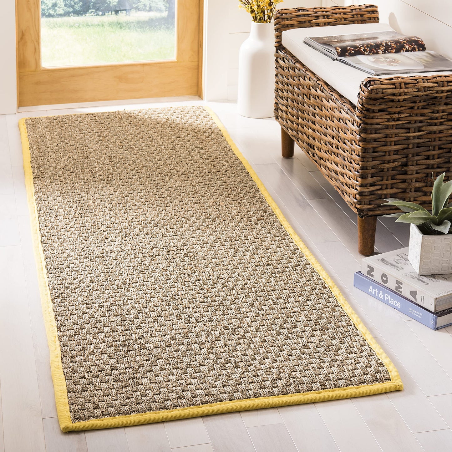 Natural Seagrass Basketweave Area Rug Natural Beige 5x8
