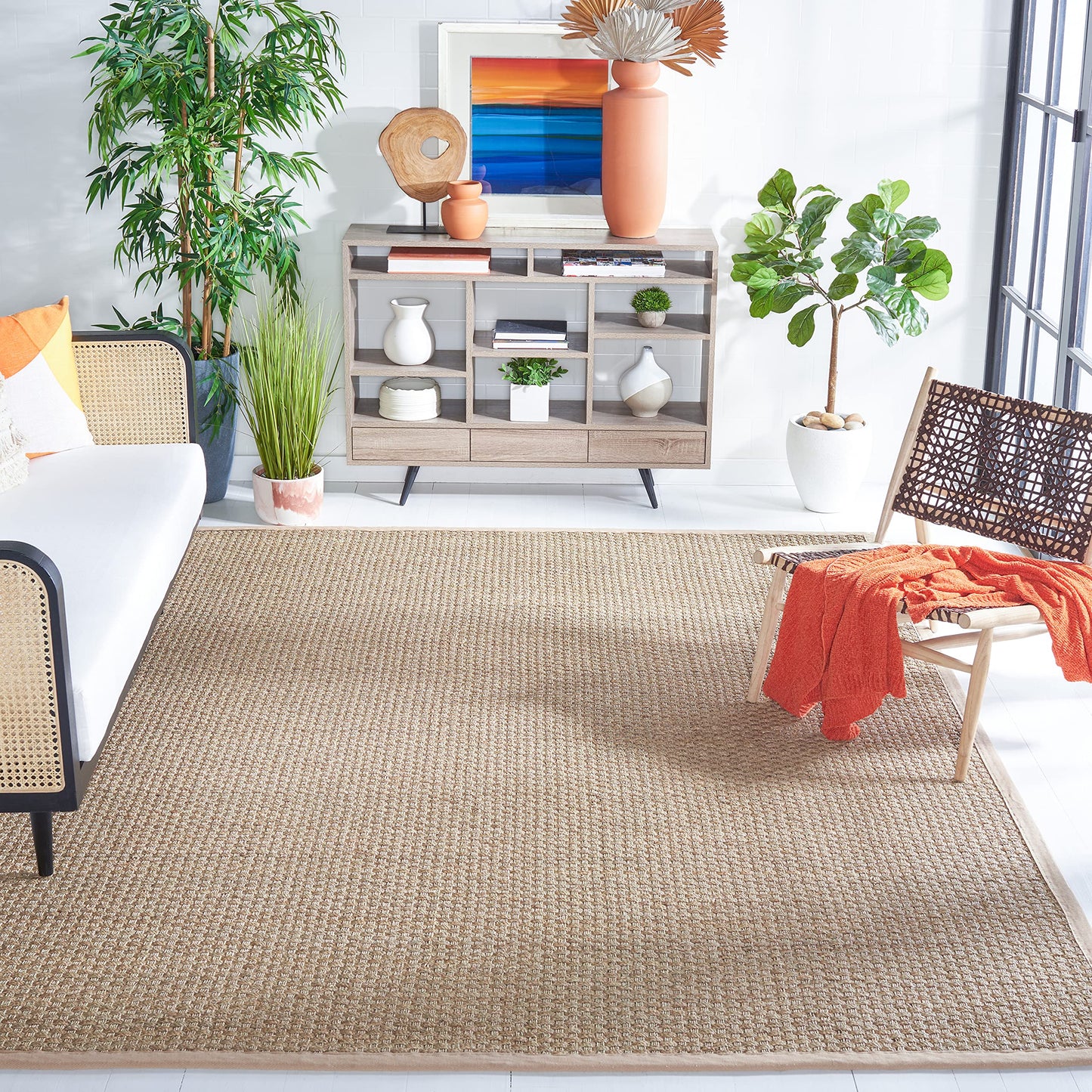Natural Seagrass Basketweave Area Rug Natural Beige 5x8