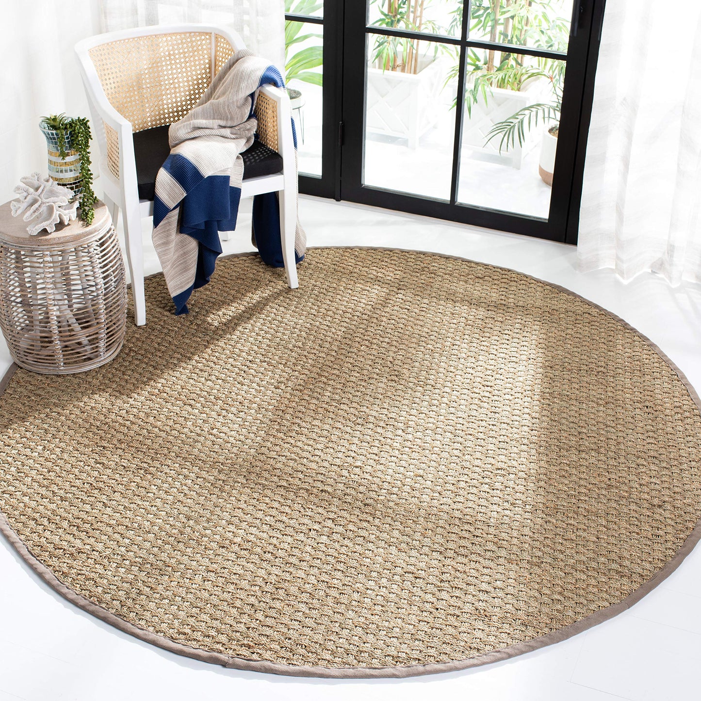 Natural Seagrass Basketweave Area Rug Natural Beige 5x8