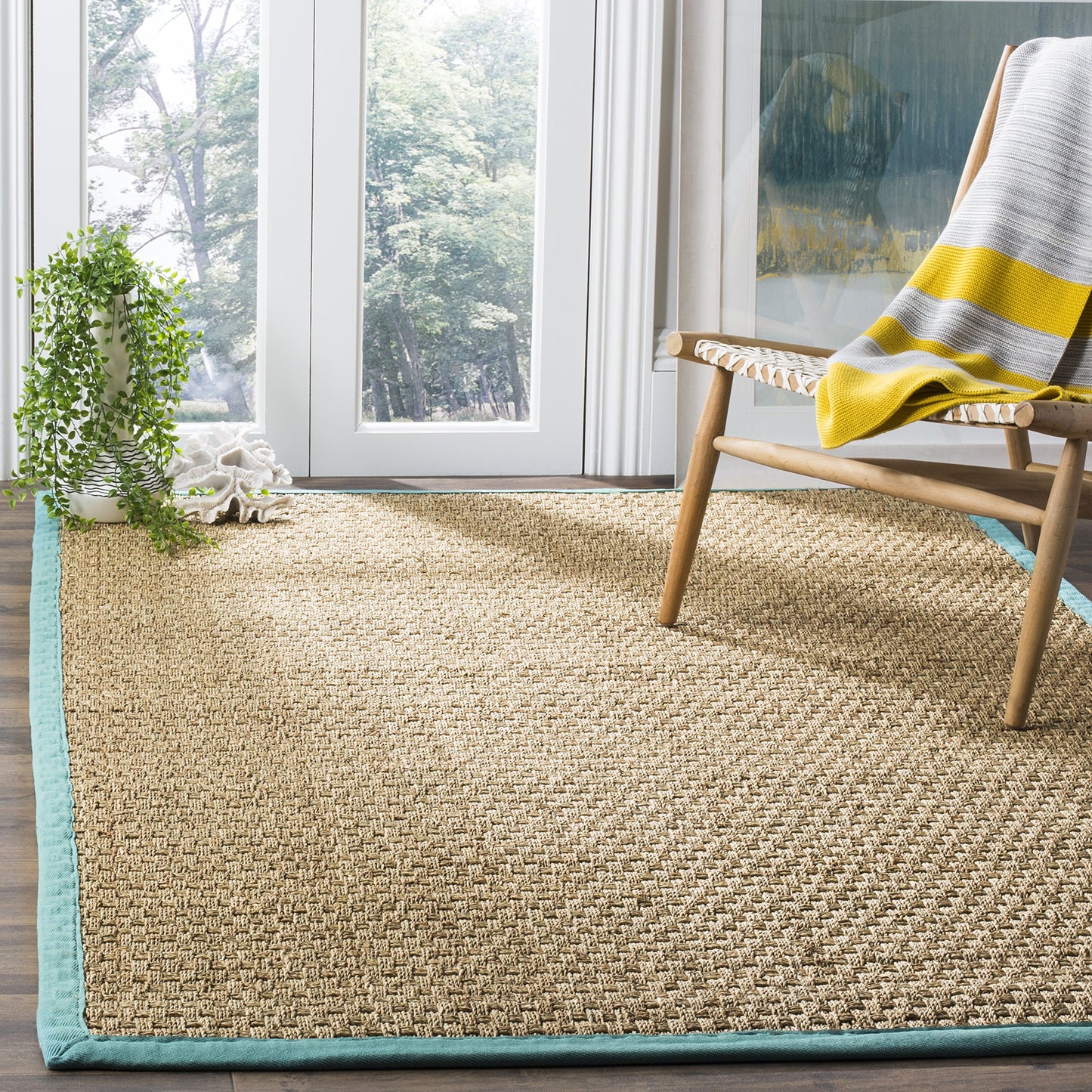 Natural Seagrass Basketweave Area Rug Natural Beige 5x8