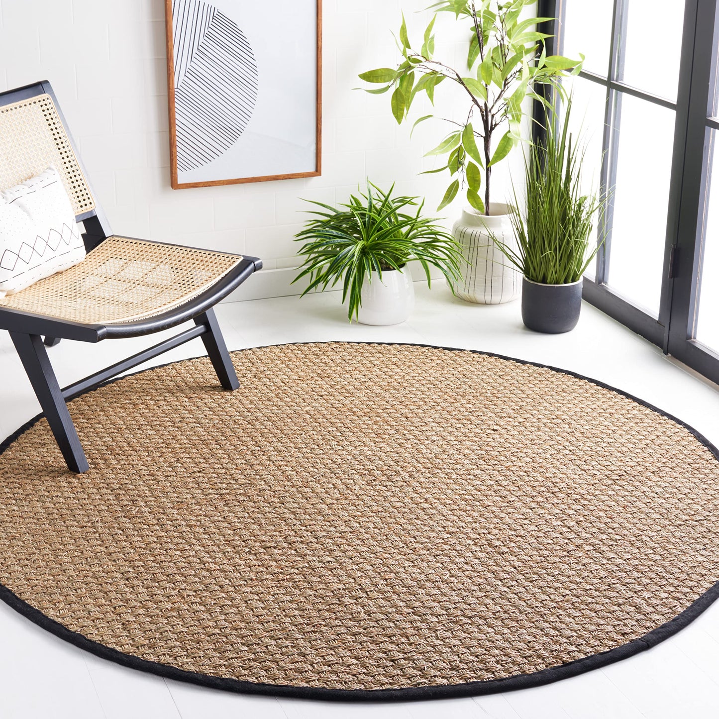 Natural Seagrass Basketweave Area Rug Natural Beige 5x8
