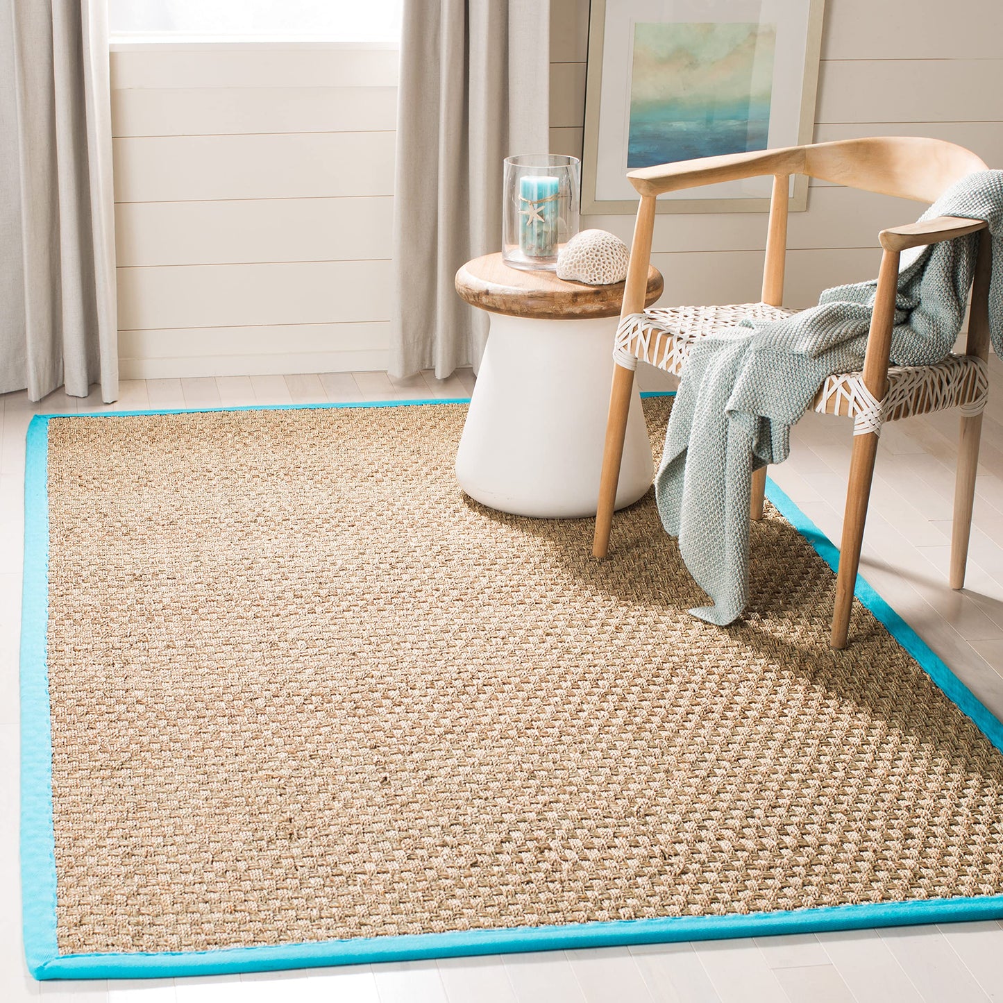 Natural Seagrass Basketweave Area Rug Natural Beige 5x8