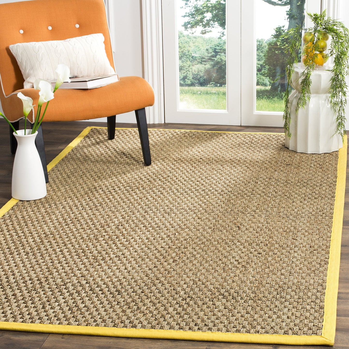 Natural Seagrass Basketweave Area Rug Natural Beige 5x8