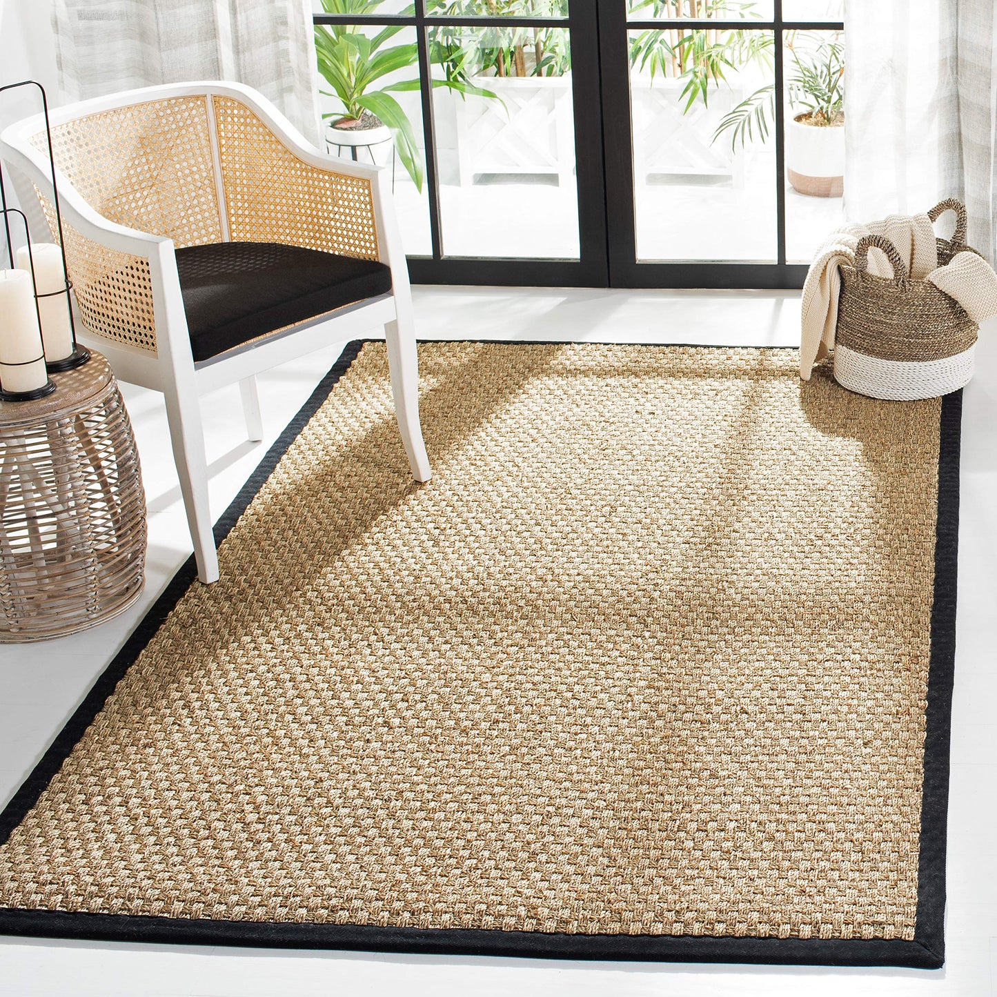 Natural Seagrass Basketweave Area Rug Natural Beige 5x8
